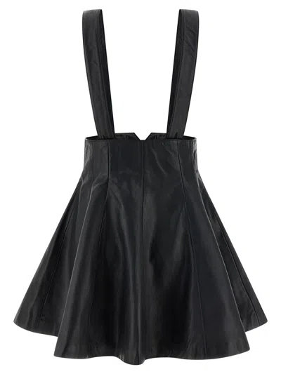 Rotate Birger Christensen Flared Black Leather Mini Skirt In Black
