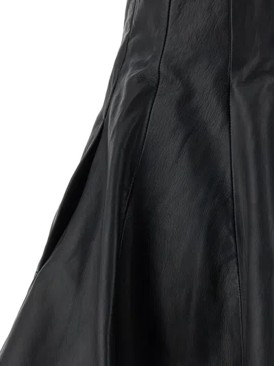 Rotate Birger Christensen Flared Black Leather Mini Skirt In Black