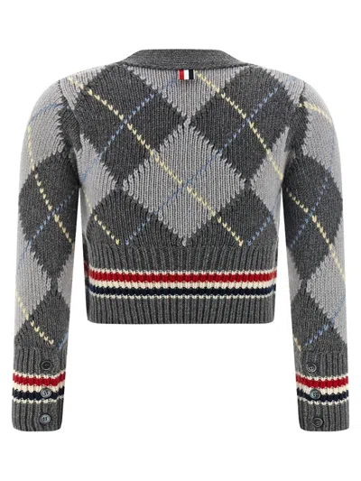 Thom Browne Argyle Intarsia Shrunken Virgin Wool Blend Cardigan In Gold