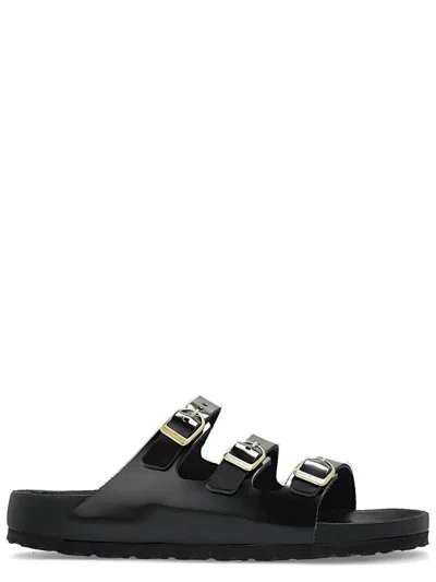 Birkenstock Black Sandals With Adjustable Straps And Gold-tone Buckles