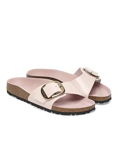 Birkenstock Madrid Narrow Big Buckle Natural Paten Patent Sandal In Pink