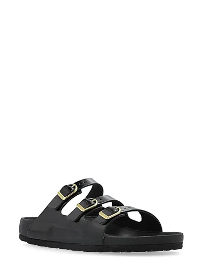 Birkenstock Black Sandals With Adjustable Straps And Gold-tone Buckles