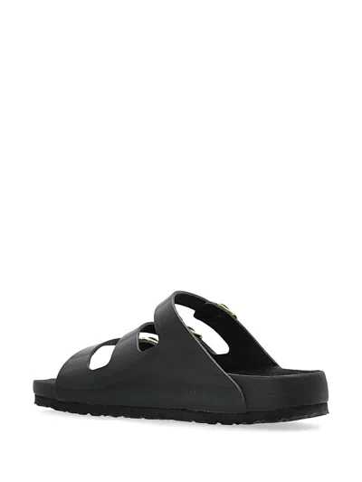 Birkenstock Black Sandals With Adjustable Straps And Gold-tone Buckles