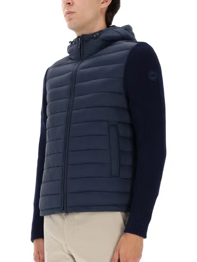 Colmar Hooded Jacket With Knitted Sleeves In Blue