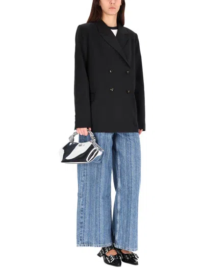 Ganni Double-breasted Jacket Notched Lapels In Black