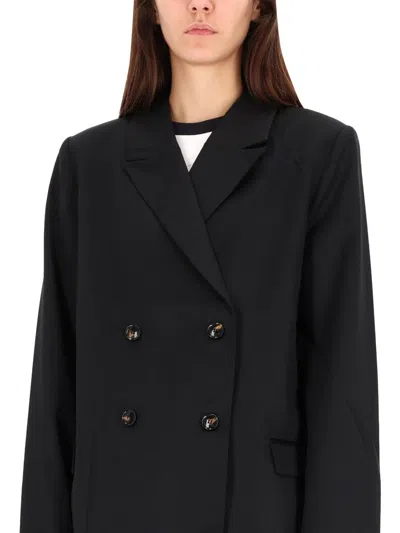 Ganni Double-breasted Jacket Notched Lapels In Black