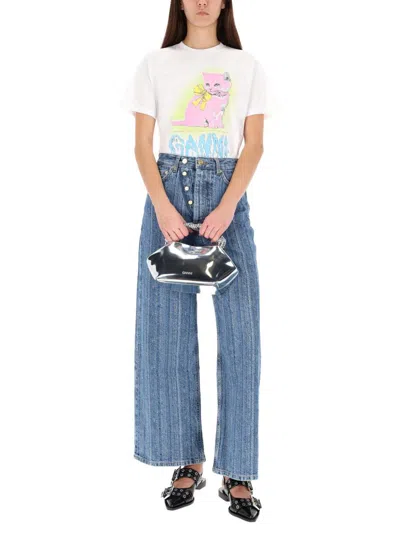 Ganni Neon Kitty Bright White T-shirt In White