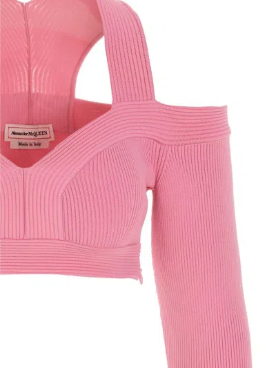 Alexander Mcqueen Alexander Mc Queen Pink Knitted Short Top In Pink
