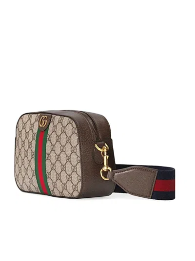 Gucci Gg Supreme Fabric And Leather Small Ophidia Gg Crossbody Bag In Neutral