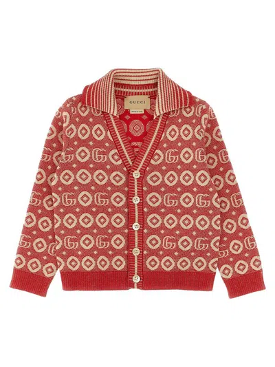 Gucci Jaquard Logo Cardigan In Red