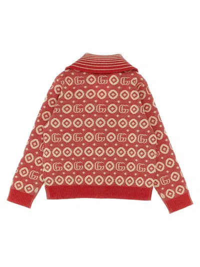 Gucci Jaquard Logo Cardigan In Red