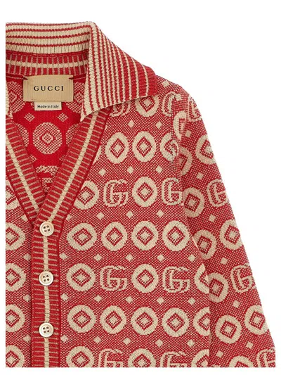 Gucci Jaquard Logo Cardigan In Red