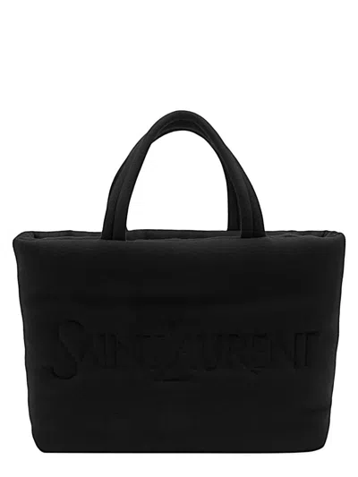 Saint Laurent Quilted Rectangular Shopping Bag With Soft Texture In Black