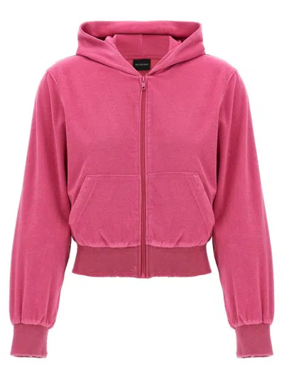 Balenciaga Small Fit Zip-up Hoodie In Pink