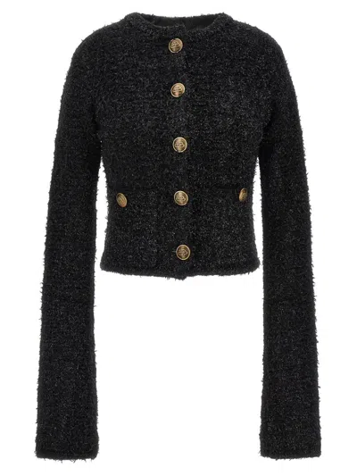 Balenciaga Crop Bouclé Cardigan In Black