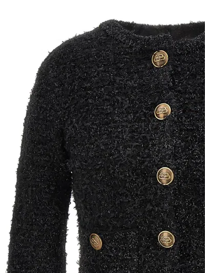 Balenciaga Crop Bouclé Cardigan In Black