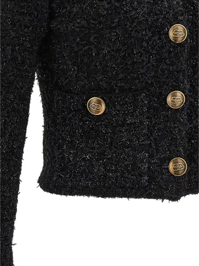 Balenciaga Crop Bouclé Cardigan In Black