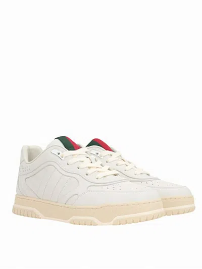 Gucci Re-web White Low Top Sneakers With Web Detail And Embossing In Leather Woman