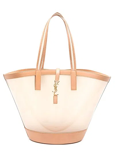 Saint Laurent Panier Medium In Vinyl And Vegetable-tanned Leather In Neutral