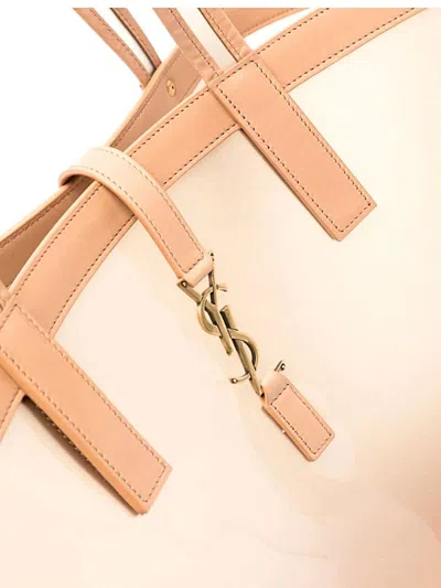 Saint Laurent Panier Medium In Vinyl And Vegetable-tanned Leather In Neutral