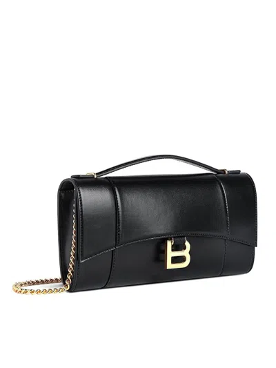Balenciaga Hourglass Leather Top Handle Clutch In Black
