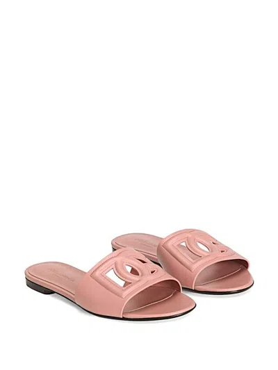 Dolce & Gabbana Slide In Calfskin And Dg Logo In Pink