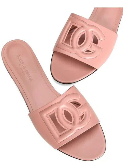 Dolce & Gabbana Slide In Calfskin And Dg Logo In Pink