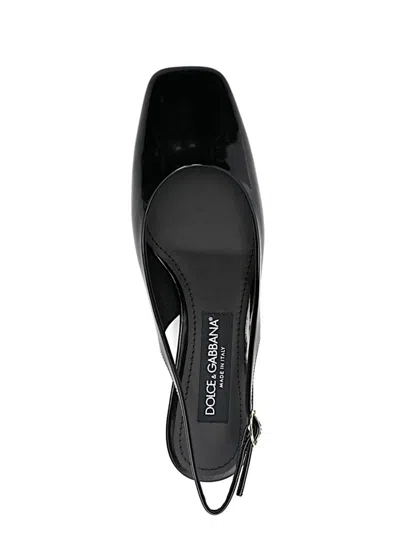 Dolce & Gabbana Black Leather Mid Heel Pumps In Black