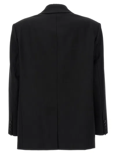 Elisabetta Franchi Double-breasted Wool Blazer With Flap Pockets In Black