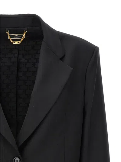 Elisabetta Franchi Double-breasted Wool Blazer With Flap Pockets In Black