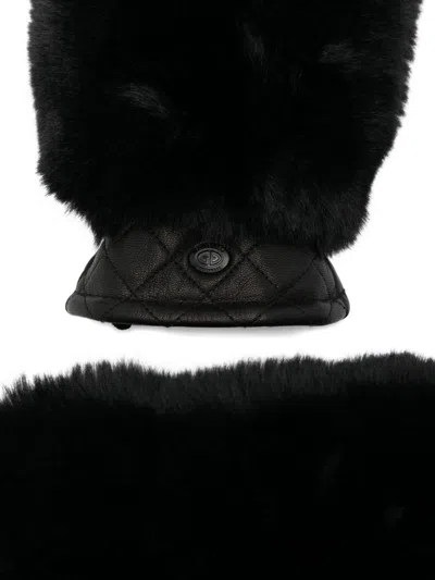 Goldbergh Hill Leather Mittens With Faux Fur Top In Black