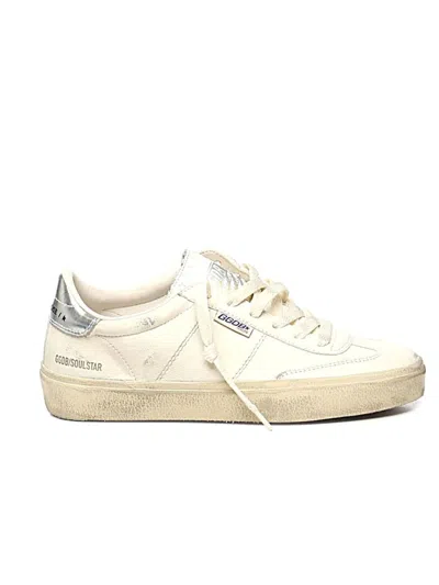 Golden Goose Soul-star White Low-top Sneaker With Glitter Heel And Logo Lettering In Leather Woman In Neutral