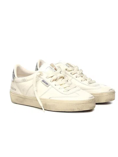 Golden Goose Soul-star White Low-top Sneaker With Glitter Heel And Logo Lettering In Leather Woman In Neutral