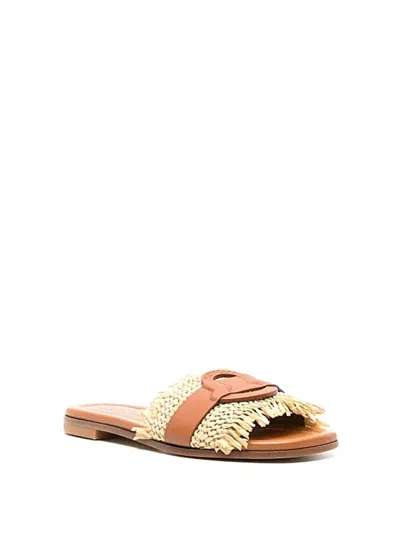 Moncler Fringe Open Toe Sandals In Brown