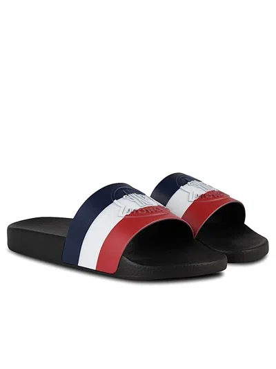 Moncler Basile Black Rubber Sliders In White