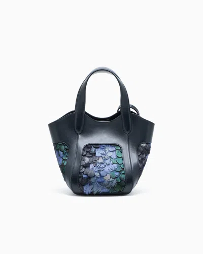 Giorgio Armani Small, Smooth Leather Handbag With Feathers In Blue