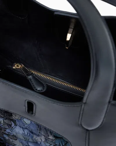 Giorgio Armani Small, Smooth Leather Handbag With Feathers In Blue