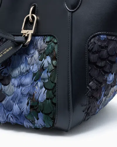 Giorgio Armani Small, Smooth Leather Handbag With Feathers In Blue