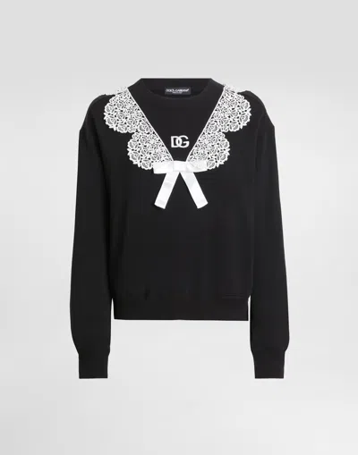Dolce & Gabbana Sweatshirt With Macramé And Bow In Black