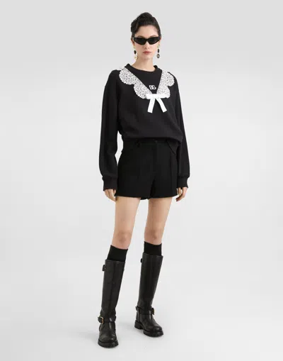 Dolce & Gabbana Sweatshirt With Macramé And Bow In Black