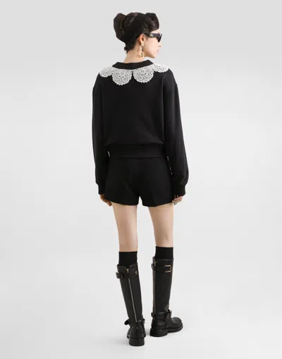Dolce & Gabbana Sweatshirt With Macramé And Bow In Black