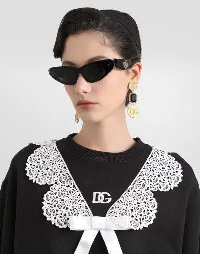 Dolce & Gabbana Sweatshirt With Macramé And Bow In Black