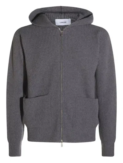 Lardini Hooded Sweater Featuring Front Pockets In Gray