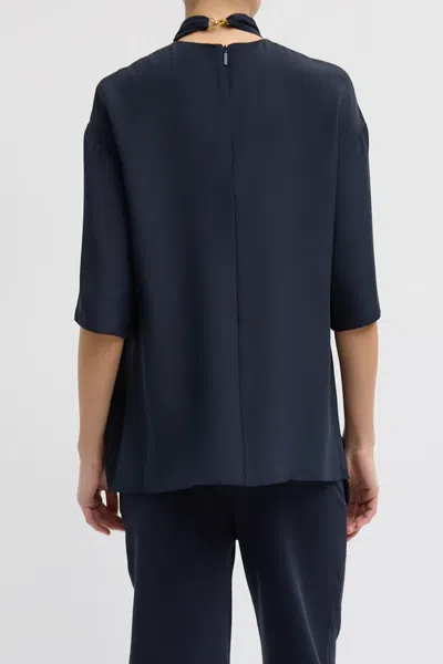 Tibi 4-ply Silk Tie Front Top In Dark Navy In Blue