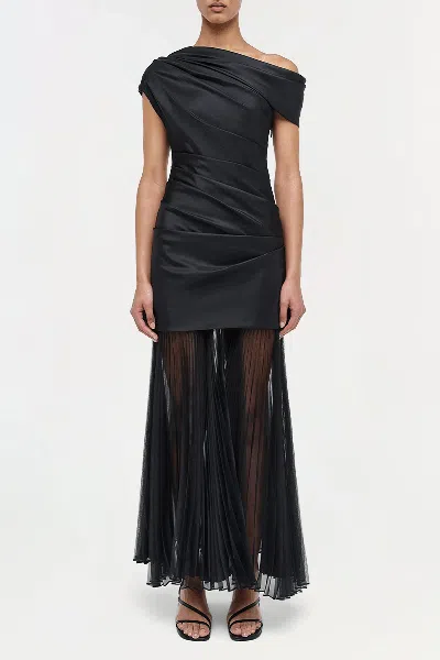 Simkhai Ammalie Draped Pleated-skirt Taffeta Dress In Black