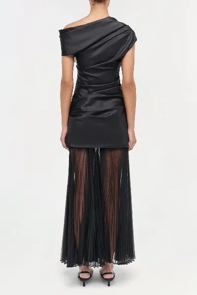 Simkhai Ammalie Draped Pleated-skirt Taffeta Dress In Black
