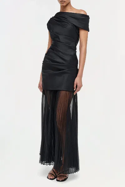 Simkhai Ammalie Draped Pleated-skirt Taffeta Dress In Black