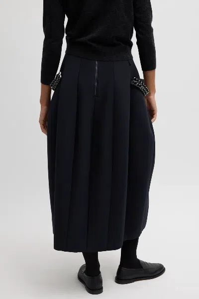 Tibi Bonded Twill Sculpted Skirt With Removable Beading In Navy In Black