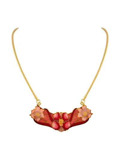 Pre-owned Susan Caplan Vintage 1980s Cloisonné Pendant Necklace In Gold