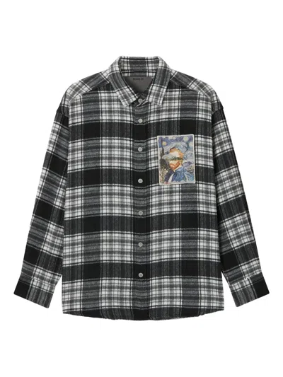 Musium Div. Check-patterned Appliqué Shirt In Black